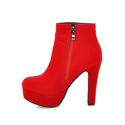 Platform Super Comfort High Heel Metal Design Sexy Stage Show Women Ankle Boots Red Black Classic Winter Female Footwear Shoes Dsers