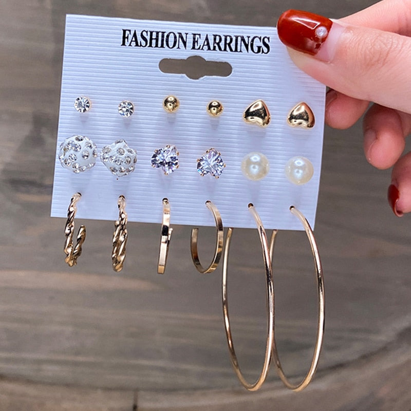 Women's Geometric Hoop and Dangle Variety Earring Sets Dsers