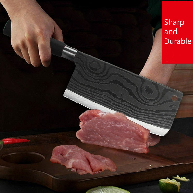 Professional Chef Knife Set Damascus Laser Pattern Meat Chopping Slicing Vegetable Cutter Cleaver Kitchen Knives Stainless Steel Dsers