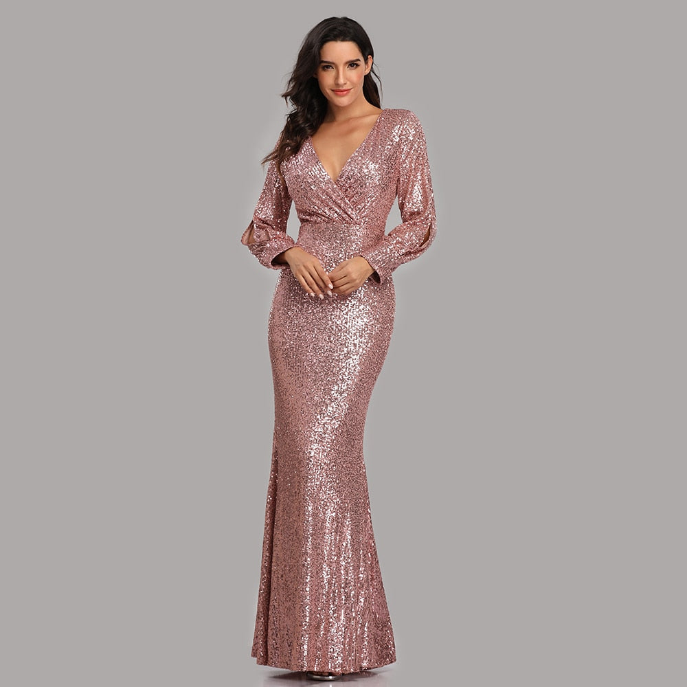 Women's Long Sequined Evening Gown Dsers