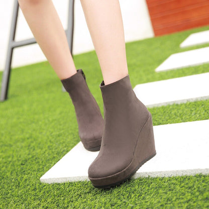 Platform Round Toed Wedge Heel Boots nihaodropshipping