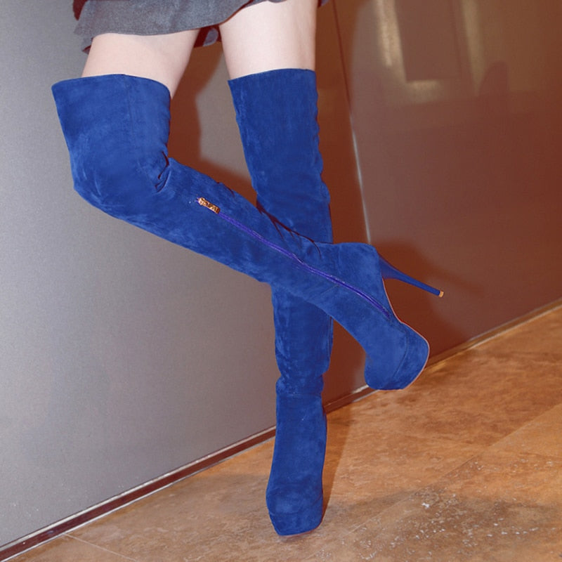 Women's Thigh High Suede Stiletto Boots Dsers