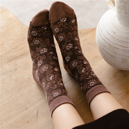 Harajuku Embroidery Retro Vintage Woman Socks Ethnic Japanese Kawaii Cute Socks Fashion Streetwear Lolita Lace Flower Crew Socks