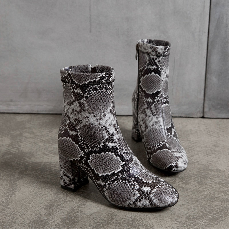 Women's Snake Pattern Zipper Ankle Boots Dsers