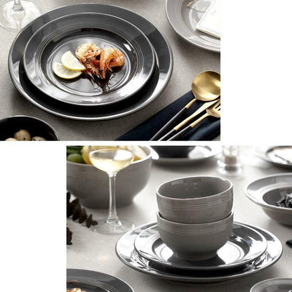 Nordic Grey Ceramic Plate Set Household Simple Dishes And Plates Eco Friendly Tableware Dinner Rice Bowls Kitchen Accessories Dsers