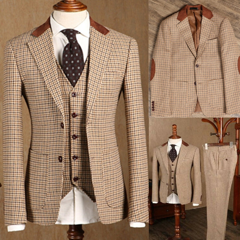 Men's 3 Piece Slim Fit Tweed Suit Dsers