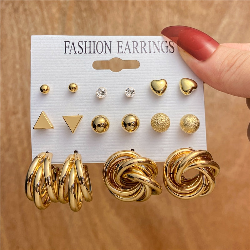 Women's Geometric Hoop and Dangle Variety Earring Sets Dsers