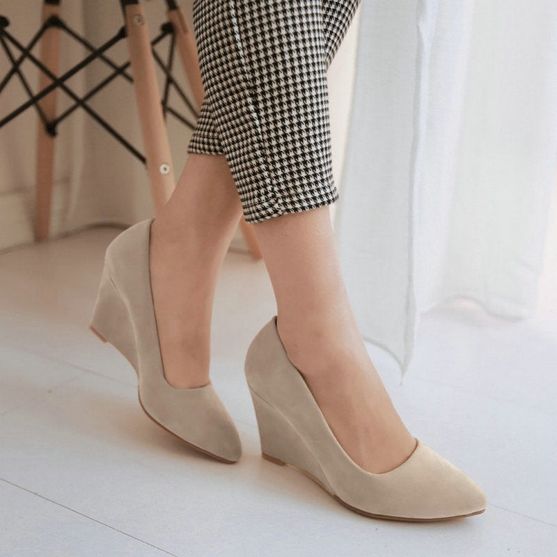 Women's Suede Pointed Toe Wedge Heels Dsers