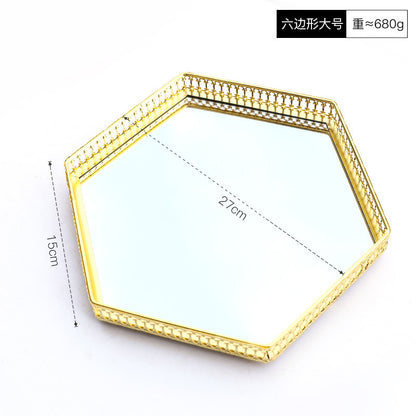 Mirror Glass Tray Nordic Style Golden Iron Storage Tray Fruit Tray Home Living Room Light Luxury Decoration Ornaments SupDropshipping