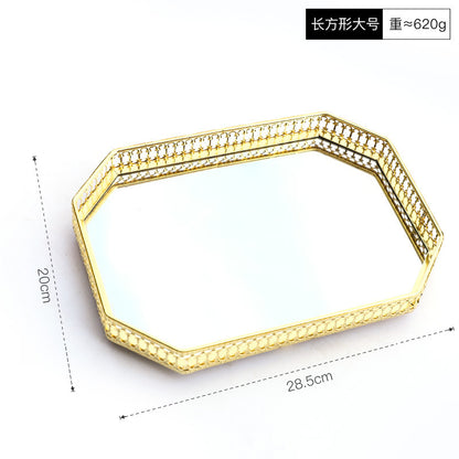 Mirror Glass Tray Nordic Style Golden Iron Storage Tray Fruit Tray Home Living Room Light Luxury Decoration Ornaments SupDropshipping