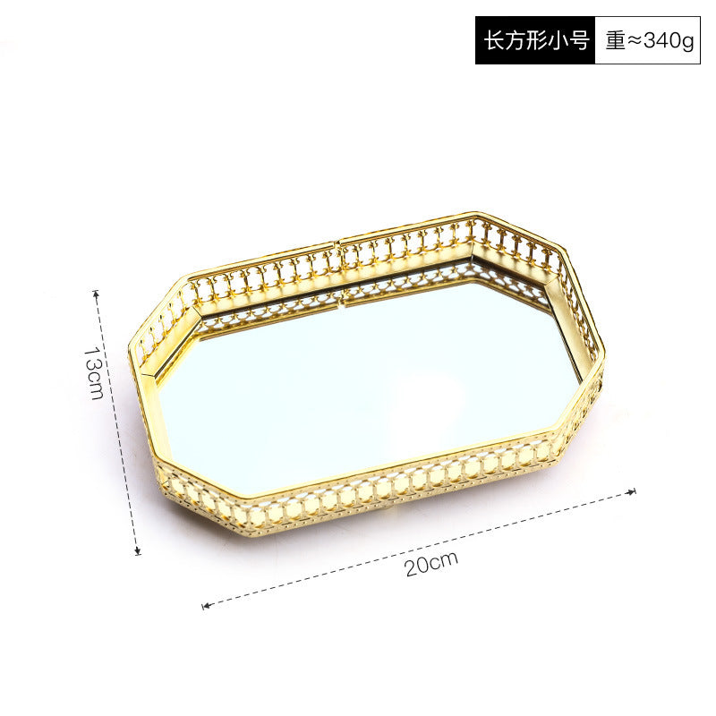 Mirror Glass Tray Nordic Style Golden Iron Storage Tray Fruit Tray Home Living Room Light Luxury Decoration Ornaments SupDropshipping