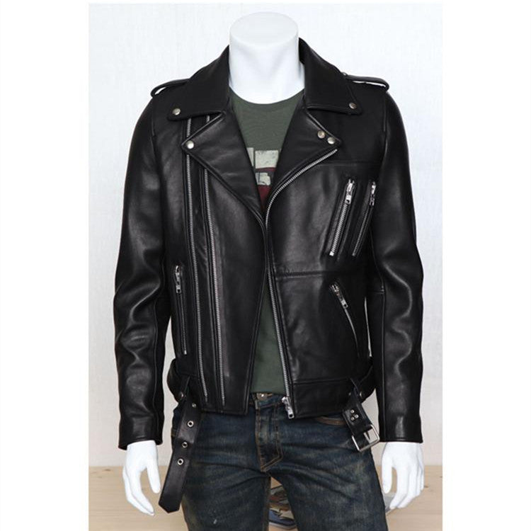 Men's Leather Jacket with Multi-Zip Lapels SupDropshipping