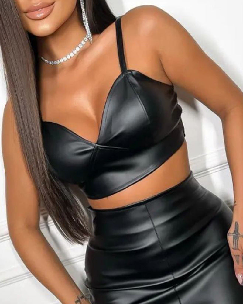 Black PU Suspender Sexy Suit Skirt