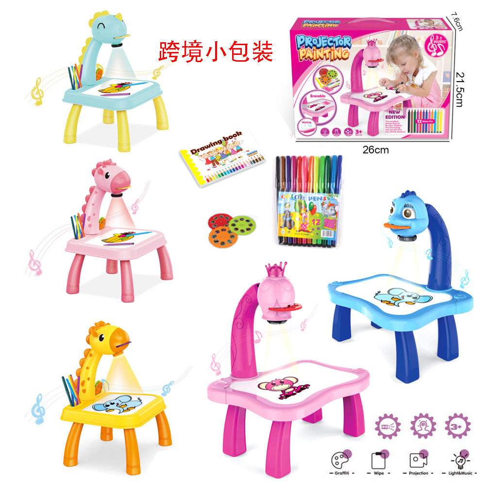 ⚠️🚨🔊 Children's Smart Projection Writing Board Toy Writing Graffiti Board Children's Painting Multifunctional Light And Music Projection Table SupDropshipping