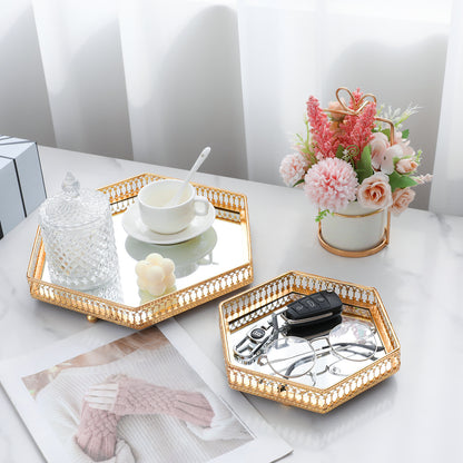 Mirror Glass Tray Nordic Style Golden Iron Storage Tray Fruit Tray Home Living Room Light Luxury Decoration Ornaments SupDropshipping