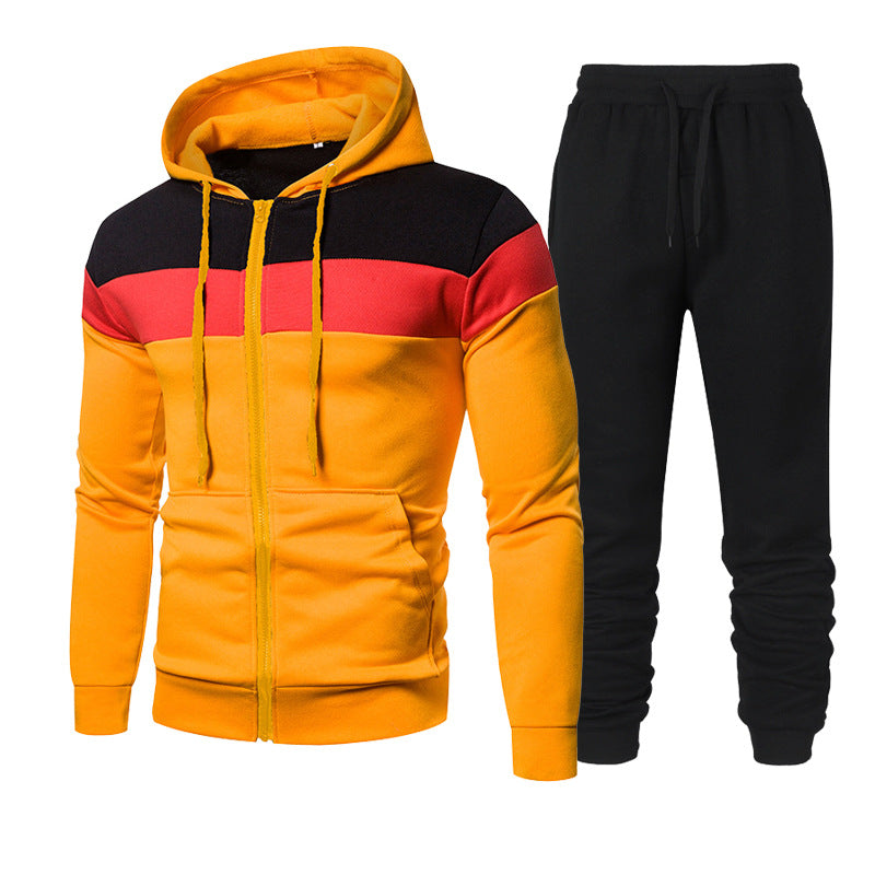 Spring And Autumn Zipper Solid Color Color Matching Men's Hooded Sportswear Men And Women Couple Clothes Jogging Casual Sportswear SupDropshipping