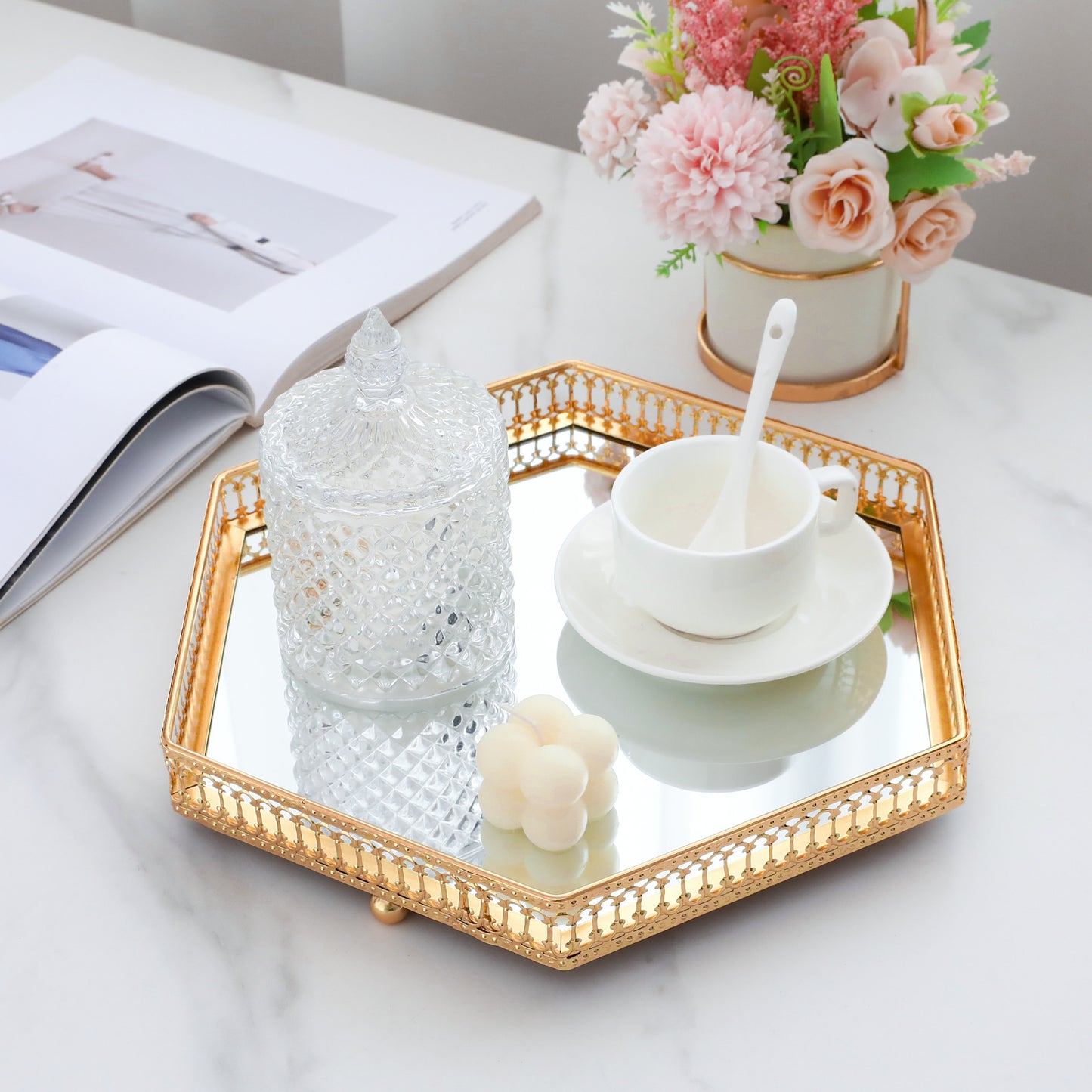 Mirror Glass Tray Nordic Style Golden Iron Storage Tray Fruit Tray Home Living Room Light Luxury Decoration Ornaments SupDropshipping