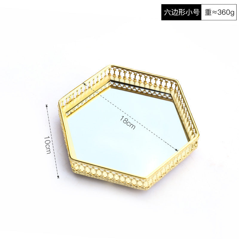 Mirror Glass Tray Nordic Style Golden Iron Storage Tray Fruit Tray Home Living Room Light Luxury Decoration Ornaments SupDropshipping