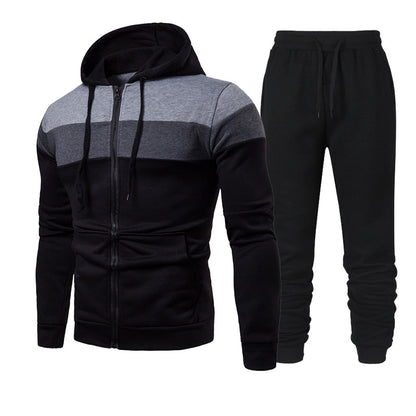 Spring And Autumn Zipper Solid Color Color Matching Men's Hooded Sportswear Men And Women Couple Clothes Jogging Casual Sportswear SupDropshipping