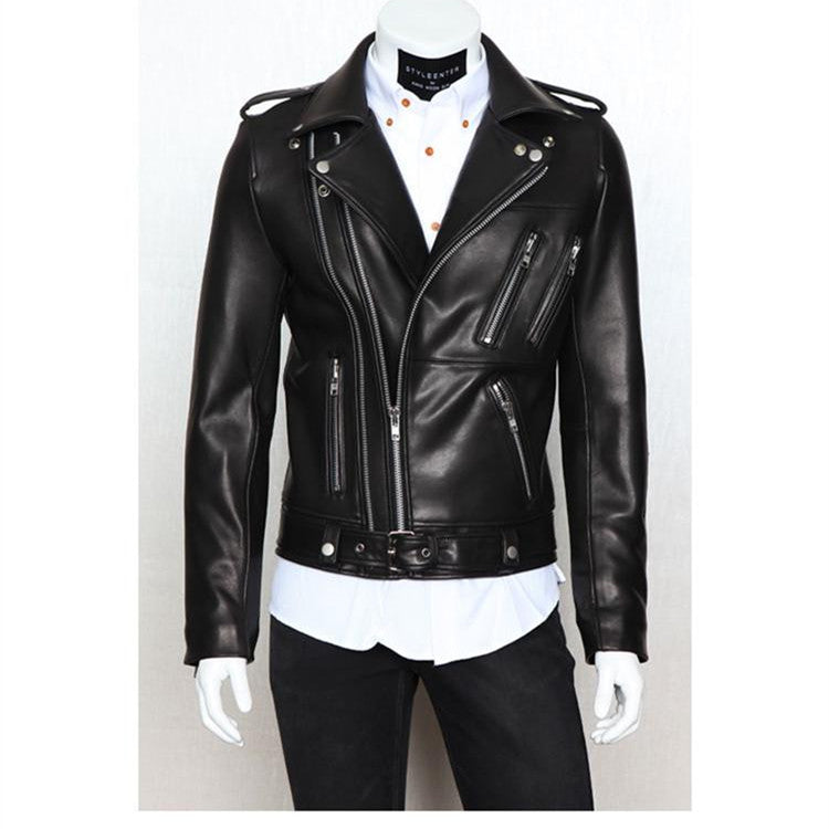 Men's Leather Jacket with Multi-Zip Lapels SupDropshipping