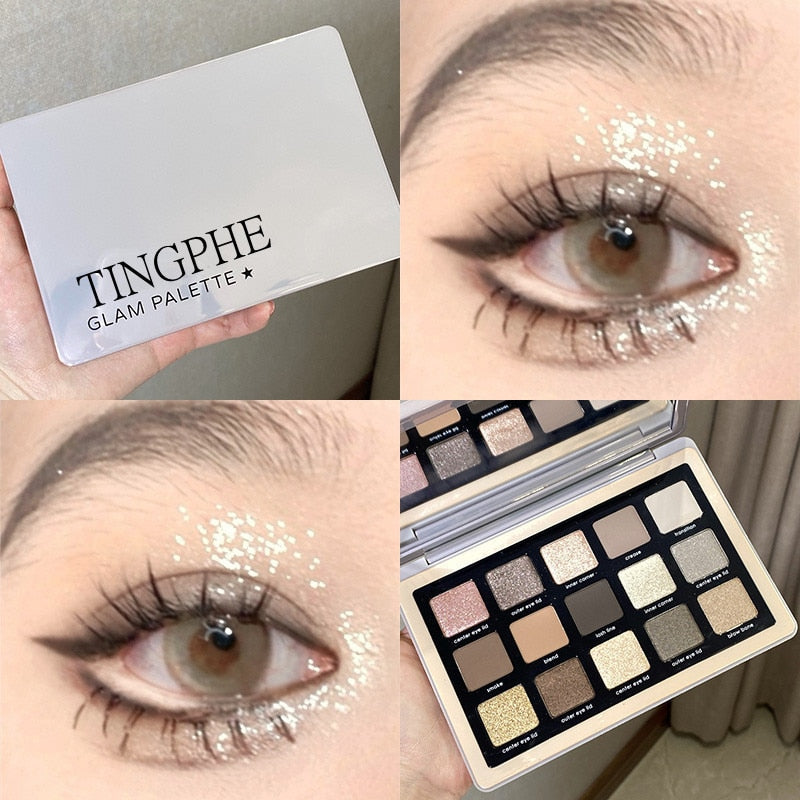 TINGPHE GLAM PALETTE Cool Toned Eyeshadow Palette Black Smokey Palette Matte Glitter Eyeshadow Palette Sliver Nude Eye Pigments