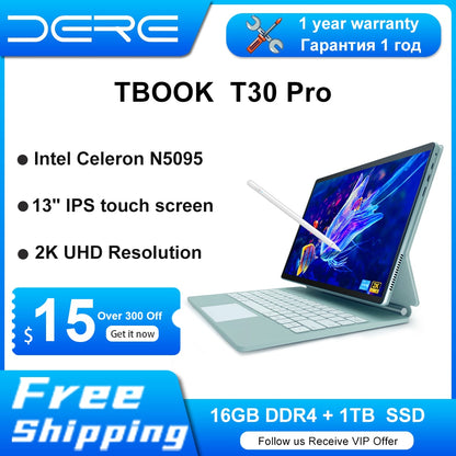 DERE Laptops T30 Pro ,13-inch 2K IPS Touch Screen,16GB RAM+ 1TB SSD,Office Learning Computer,Ultrabook Windows 11 Notebook