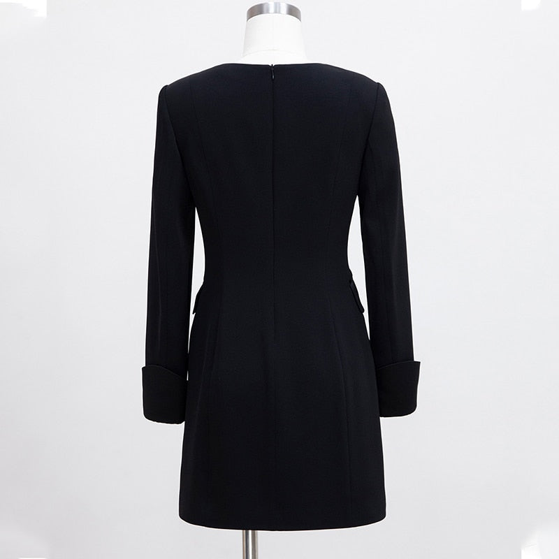 New Fall Fitness Quality Chic Elegant Double Breasted Career Women Blazer Dress Top Quality Dsers