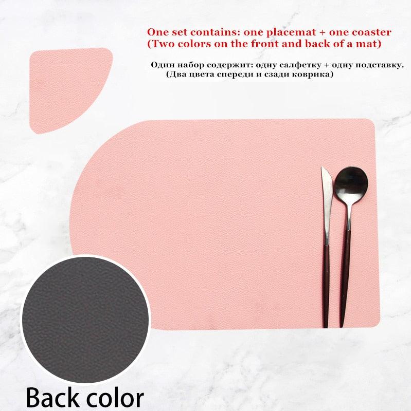 Placemat Washable Set Dual Side Tableware Pad Leather Heat Insulation Waterproof Non-Slip Bowl Coaster Kitchen Dsers