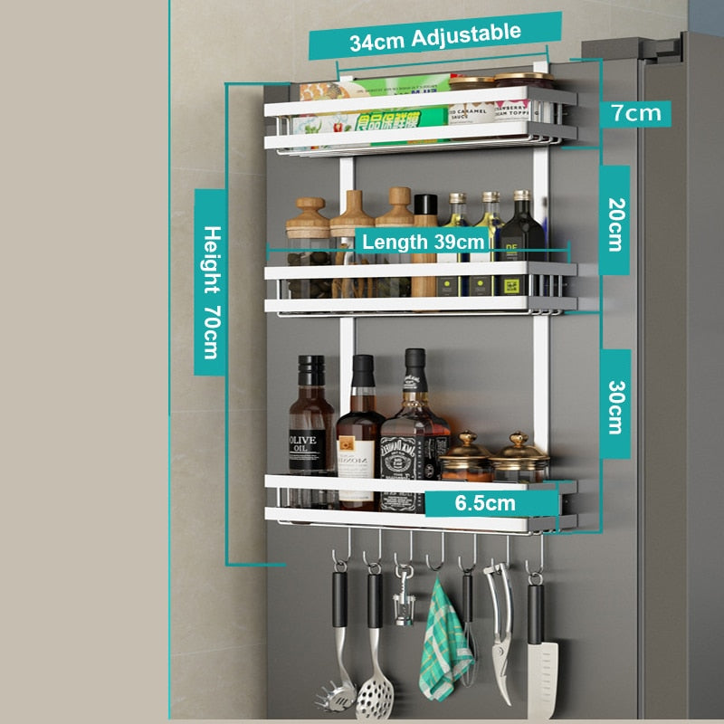 Refrigerator Side Storage Rack Fridge Shelf Cupboard Organizer Kitchen Cabinet Space Saving Refrigerator Hanging Storage Rack Dsers