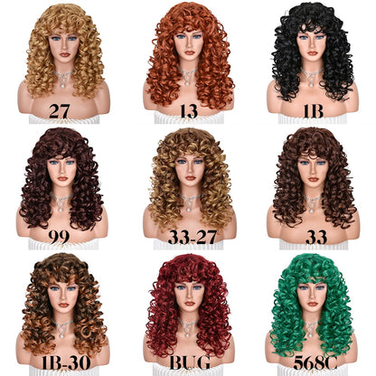 Red Brown Copper Ginger Short Loose Curly Wigs For Women Synthetic Natural Cosplay Hair Wig With Bangs Heat Resistant LIZZY