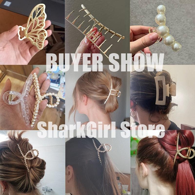 Pearl Hair Claw Set Clip for Women Gold Color Hairpins Metal Hair Accessories Geometric Hollow Pincer Barrette Crystal Clip Big Dsers