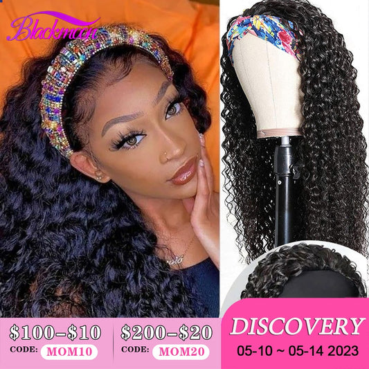 Brazilian Curly Hair Headband Wig Glueless Remy Human Hair Wigs for Black Women Full Machine Made Wig Deep Curly Hair