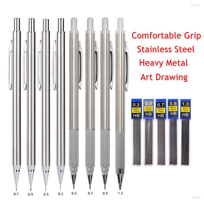 Metal Mechanical Pencils Set with Lead Refills Drafting Automatic Pencil 0.3, 0.5, 0.7, 0.9, 1.3, 2.0mm 2B HB For Art Supplie