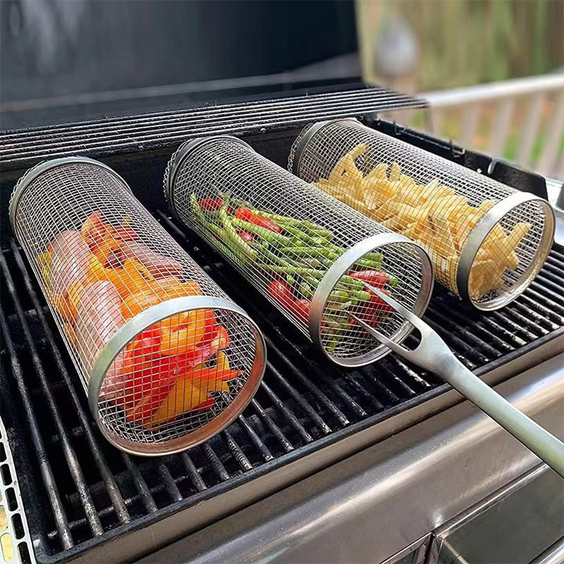 Barbecue cylindrique en acier inoxydable T1, 20cm/30cm, pour l&#39;extérieur, panier de cuisson pour famille, camping, pique-nique