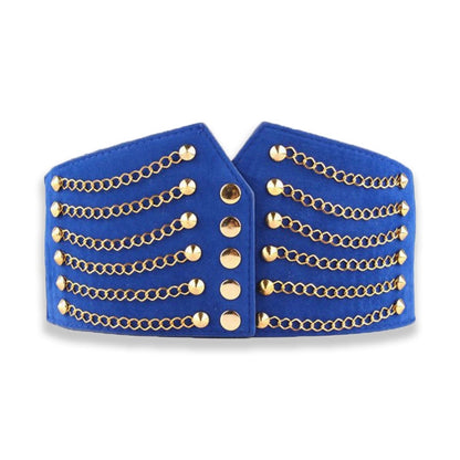 Women's Elastic Waist Belt with Chains and Rivets Dsers