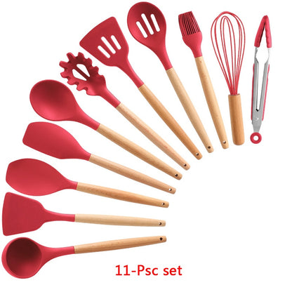 Silicone Cooking Utensils 11/12/13Pcs Kitchen Utensil Set Non-stick Spatula Wooden Handle with Storage Box Kitchen Appliances Dsers