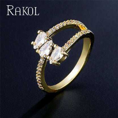 RAKOL Luxury Geometric Cubic Zirconia Open Rings for Women Fashion Anniversary Best Birthday Party Dress Trendy Jewelry Dsers