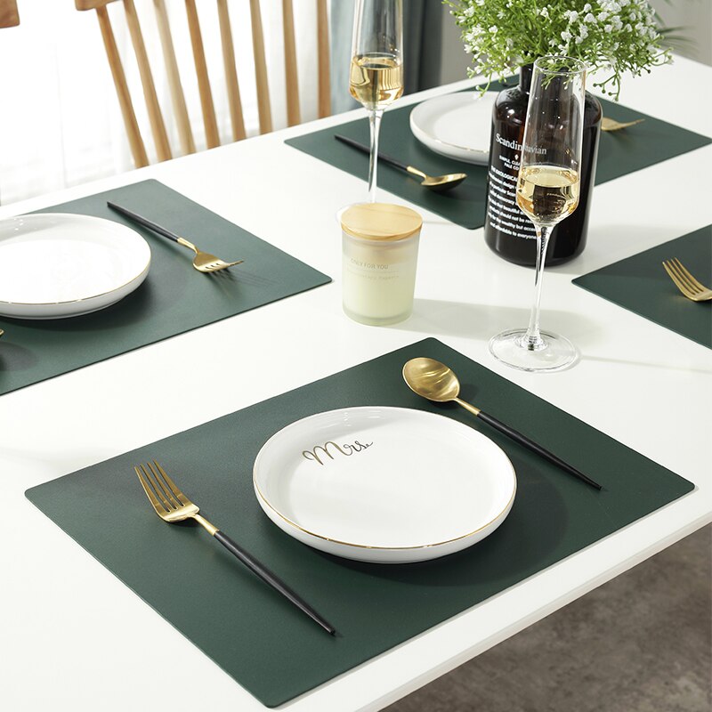 Rectangular Table Mat PU Leather Placemat  Waterproof Greaseproof  Pad Kitchen for Dining Anti-Scalding Insulation Dsers