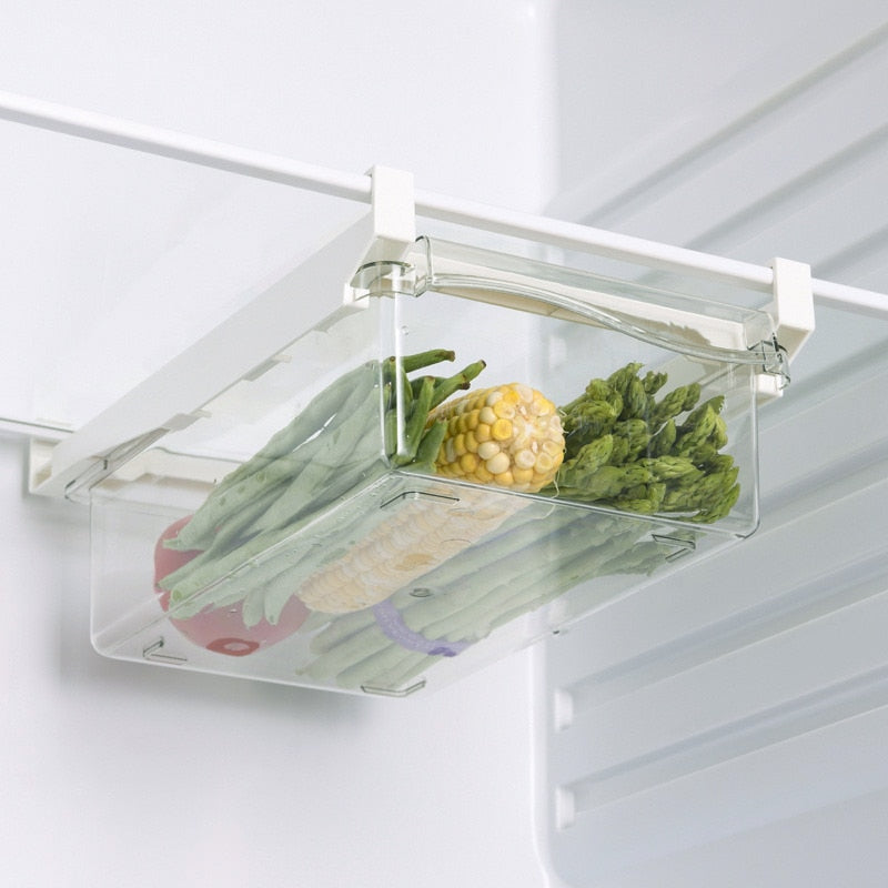 Plastic Clear Fridge Organizer Slide Under Shelf Drawer Box Rack Holder Refrigerator Drawer Kitchen Fruit Food Storage Box Dsers