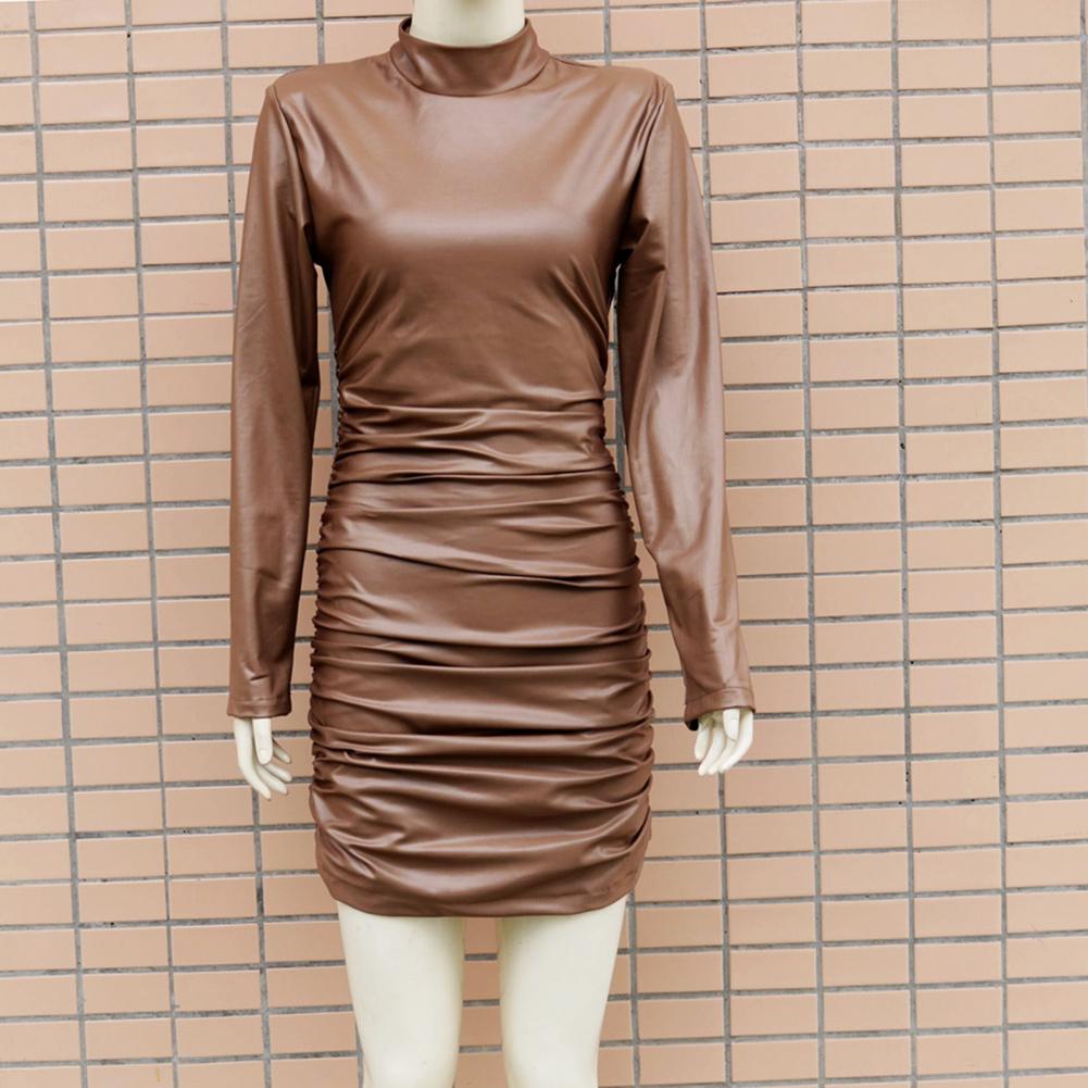 Women's Mini Dress All Matched Slim Fitting Faux Leather Sexy Dress Stand Collar Bodycon Bandage Autumn Winter Club Party Dress Dsers