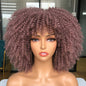 Short Afro Kinky Curly Wig With Bangs For Black Women Cosplay Lolita Natural Hair Ombre Mixed Brown Synthetic African Wigs