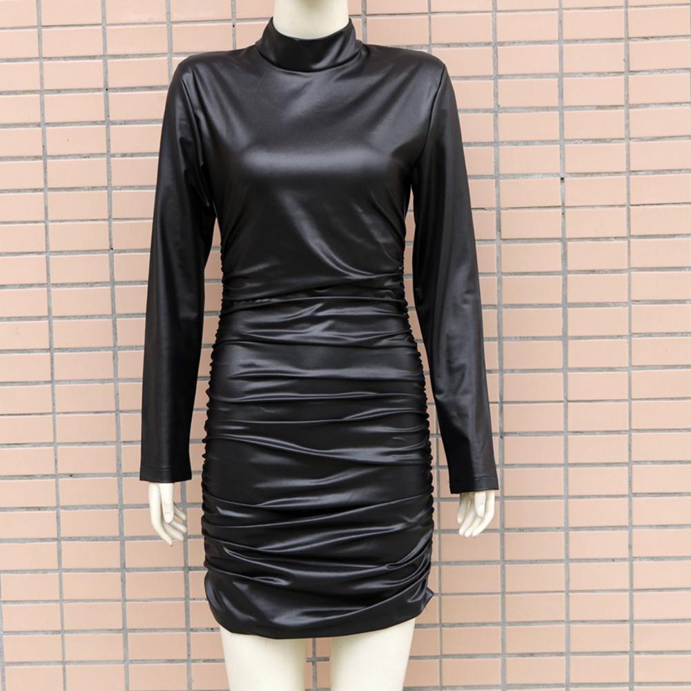 Women's Mini Dress All Matched Slim Fitting Faux Leather Sexy Dress Stand Collar Bodycon Bandage Autumn Winter Club Party Dress Dsers