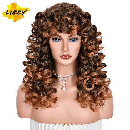 Red Brown Copper Ginger Short Loose Curly Wigs For Women Synthetic Natural Cosplay Hair Wig With Bangs Heat Resistant LIZZY