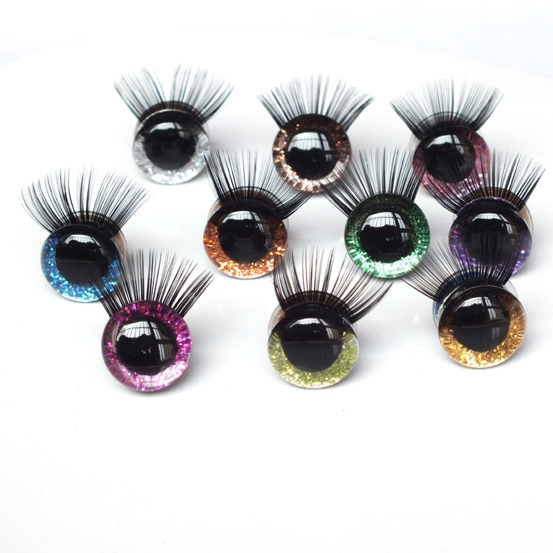 New 20pcs/lot 12-30mm Glitter Toy Eyes With Eyelash With Hard Washer For DIY Amigurumi Doll eyes toy accessories  safe eyes