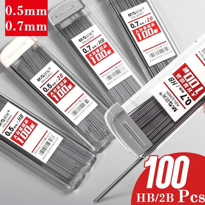 100Pcs 0.5/0.7mm Mechanical Pencil Leads 2B/HB Pencil Rod Automatic Pencil Core Refill Office School Art Sketch Drawing Supplies