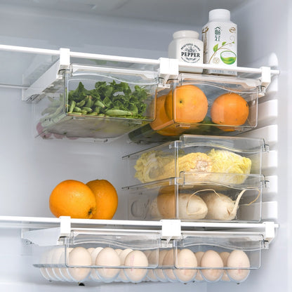 Plastic Clear Fridge Organizer Slide Under Shelf Drawer Box Rack Holder Refrigerator Drawer Kitchen Fruit Food Storage Box Dsers