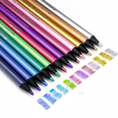 12 Color Metallic Colored Pencils Drawing Sketching Set Coloring Colour Pencils Brutfuner Profession Art Supplies For Artist