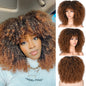 Short Afro Kinky Curly Wig With Bangs For Black Women Cosplay Lolita Natural Hair Ombre Mixed Brown Synthetic African Wigs