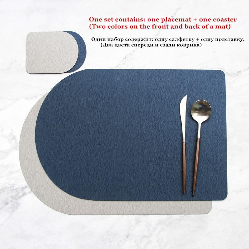 Placemat Washable Set Dual Side Tableware Pad Leather Heat Insulation Waterproof Non-Slip Bowl Coaster Kitchen Dsers