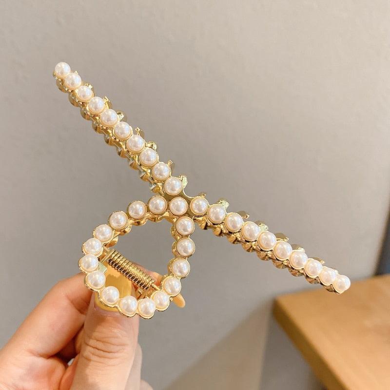 Pearl Hair Claw Set Clip for Women Gold Color Hairpins Metal Hair Accessories Geometric Hollow Pincer Barrette Crystal Clip Big Dsers